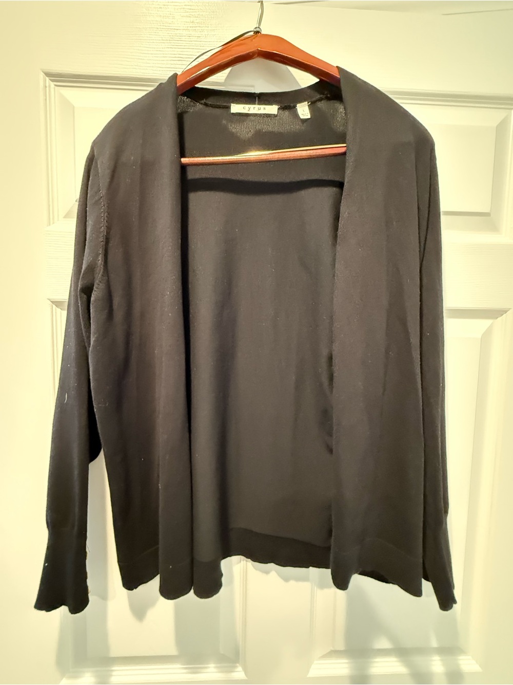 Cyrus Women's Black Open Drape Crewneck Cardigan